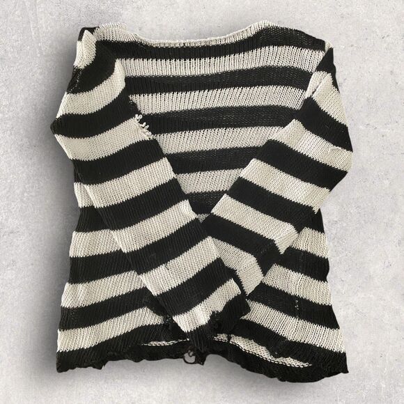 SALE✨ Distressed Blk & Wht Striped Sweater – Grunge Punk Alt Style – Size Small - Picture 3 of 3